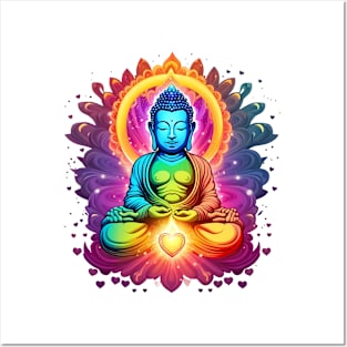 Luminous Buddha in Heart's Blaze - Rainbow Mystique Tee Posters and Art